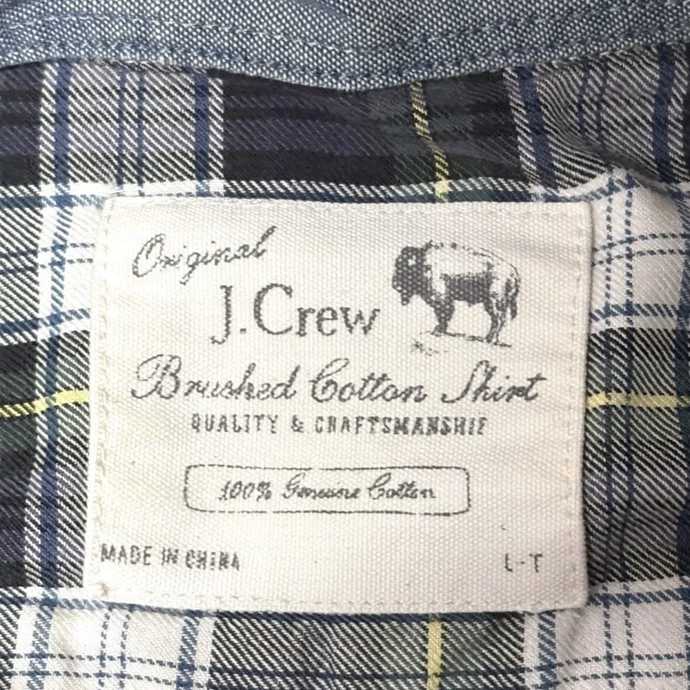 J Crew‎ Shirt Brushed Cotton Navy Blue Plaid Check Preppy Cabincore Mens Large